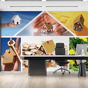 Ev Desenli Gayrimenkul Emlak Ve Gayrimenkul Duvar Kağıdı Baskı - Dkm339014 450x200 cm