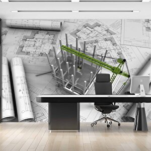 Mimari Çizim Emlak Ve Gayrimenkul Duvar Kağıdı Baskı - Dkm309024 150x240 cm