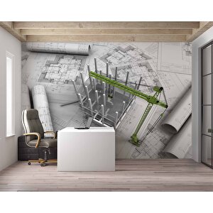 Mimari Çizim Emlak Ve Gayrimenkul Duvar Kağıdı Baskı - Dkm309024 150x240 cm