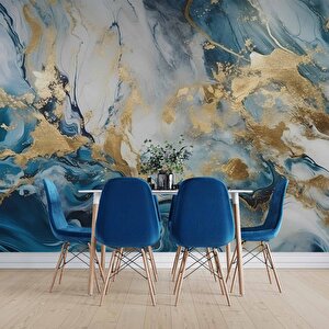 Mavi Ve Altın Mermer Desenli Duvar Kağıdı - Dkm492014