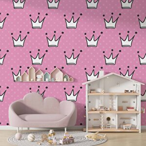 Prenses Tacı Temalı Çocuk Odası Duvar Kağıdı Baskı - Dkm179008 300x200 cm