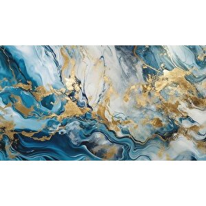 Mavi Ve Altın Mermer Desenli Duvar Kağıdı - Dkm492046