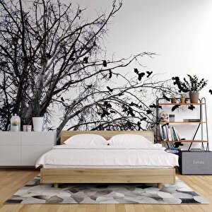 Gökyüzü Ağaç Ve Kuş Manzaralı Duvar Kağıdı - Dkm714100 500x300 cm