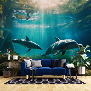 Denizaltı Yunus Balığı Manzaralı Duvar Kağıdı - Dkm833087 150x300 cm