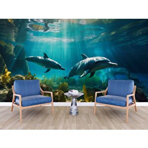 Denizaltı Yunus Balığı Manzaralı Duvar Kağıdı - Dkm833087