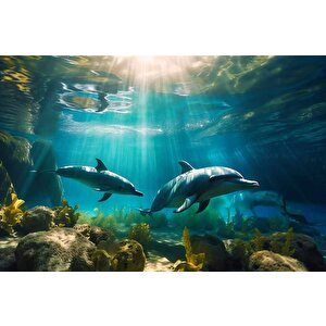 Denizaltı Yunus Balığı Manzaralı Duvar Kağıdı - Dkm833087