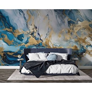 Mavi Ve Altın Mermer Desenli Duvar Kağıdı - Dkm492097 425x300 cm