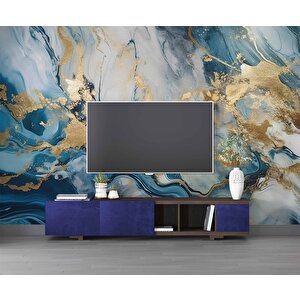 Mavi Ve Altın Mermer Desenli Duvar Kağıdı - Dkm492097 425x300 cm