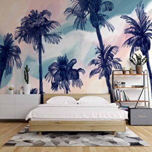 Lacivert Hindistan Cevizi Boyama Desenli Duvar Kağıdı - 118 425x315 cm