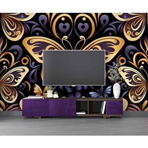 3 Boyutlu Altın Kelebek Desenli Duvar Kağıdı - Dkm772076 425x280 cm