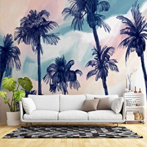 Lacivert Hindistan Cevizi Boyama Desenli Duvar Kağıdı - 16 500x200 cm