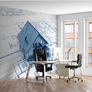 Ev Çizim Emlak Ve Gayrimenkul Duvar Kağıdı Baskı - Dkm311038 525x240 cm