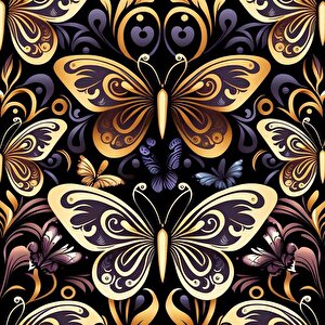 3 Boyutlu Altın Kelebek Desenli Duvar Kağıdı - Dkm772036