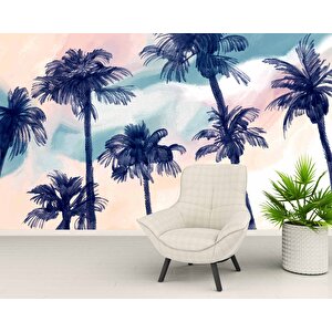 Lacivert Hindistan Cevizi Boyama Desenli Duvar Kağıdı - 123