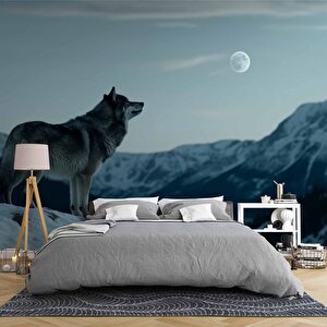 Kış Ve Kurt Manzaralı Duvar Kağıdı - Dkm842108 150x315 cm