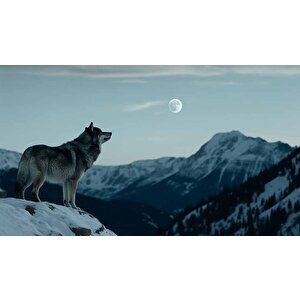 Kış Ve Kurt Manzaralı Duvar Kağıdı - Dkm842108