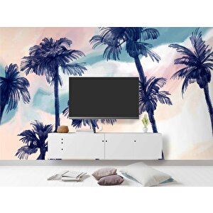 Lacivert Hindistan Cevizi Boyama Desenli Duvar Kağıdı - 33