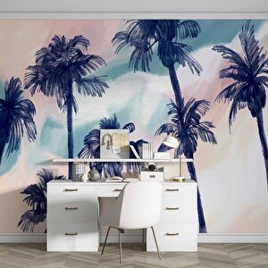 Lacivert Hindistan Cevizi Boyama Desenli Duvar Kağıdı - 33