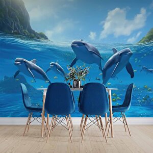 Deniz Ve Yunus Balığı Sürüsü Manzaralı Duvar Kağıdı - Dkm836053