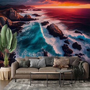 Deniz Ve Günbatımı Manzaralı Duvar Kağıdı Baskı - Dkm247071 300x280 cm