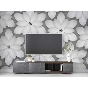 Gri Çiçek Duvar Kağıdı Baskı - Dkm-039_7635 300x315 cm