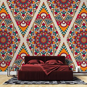 Kırmızı Selçuklu Çini Motifli Duvar Kağıdı - Dkb949016 500x200 cm