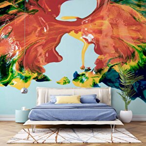 Renkli Yağlıboya Desenli Duvar Kağıdı - Dkm789021 800x200 cm