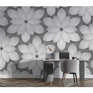 Gri Çiçek Duvar Kağıdı Baskı - Dkm-039_59560