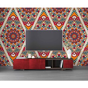 Kırmızı Selçuklu Çini Motifli Duvar Kağıdı - Dkb949051 325x260 cm