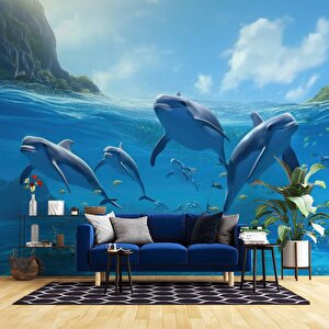 Deniz Ve Yunus Balığı Sürüsü Manzaralı Duvar Kağıdı - Dkm836033 400x240 cm