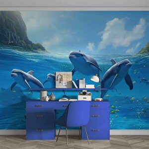 Deniz Ve Yunus Balığı Sürüsü Manzaralı Duvar Kağıdı - Dkm836033 400x240 cm