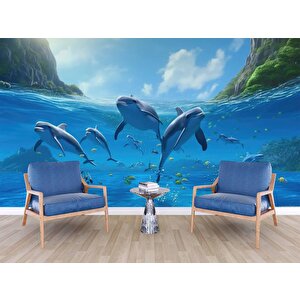 Deniz Ve Yunus Balığı Sürüsü Manzaralı Duvar Kağıdı - Dkm836033