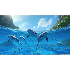 Deniz Ve Yunus Balığı Sürüsü Manzaralı Duvar Kağıdı - Dkm836033