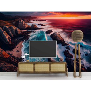 Deniz Ve Günbatımı Manzaralı Duvar Kağıdı Baskı - Dkm247089 225x300 cm