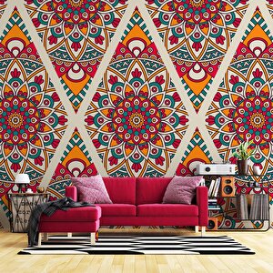 Kırmızı Selçuklu Çini Motifli Duvar Kağıdı - Dkb949112 275x315 cm