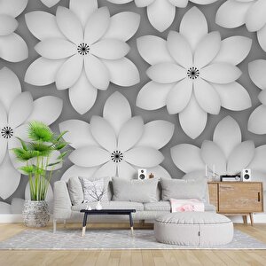 Gri Çiçek Duvar Kağıdı Baskı - Dkm-039_46016 350x260 cm