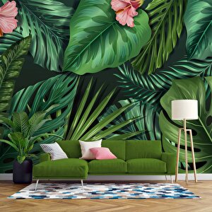 Botanik Yaprak Ve Çiçek Desenli Duvar Kağıdı - Dkb487061 600x260 cm