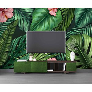 Botanik Yaprak Ve Çiçek Desenli Duvar Kağıdı - Dkb487061 600x260 cm