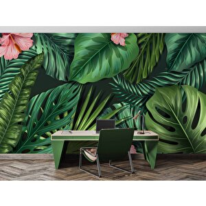 Botanik Yaprak Ve Çiçek Desenli Duvar Kağıdı - Dkb487061