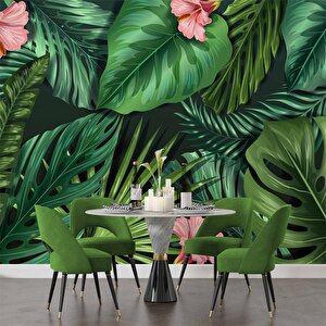 Botanik Yaprak Ve Çiçek Desenli Duvar Kağıdı - Dkb487061