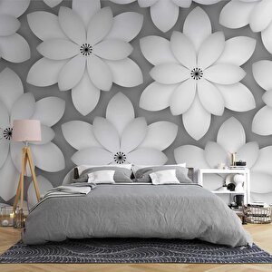 Gri Çiçek Duvar Kağıdı Baskı - Dkm-039_57674 450x200 cm