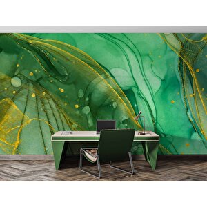 Zümrüt Yeşili Ve Altın Mermer Desenli Duvar Kağıdı - Dkm697122