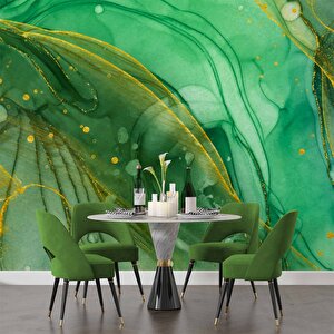 Zümrüt Yeşili Ve Altın Mermer Desenli Duvar Kağıdı - Dkm697122