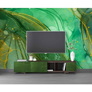 Zümrüt Yeşili Ve Altın Mermer Desenli Duvar Kağıdı - Dkm697098 450x300 cm