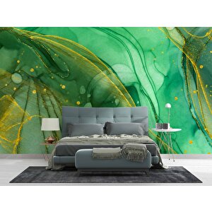 Zümrüt Yeşili Ve Altın Mermer Desenli Duvar Kağıdı - Dkm697078 475x280 cm