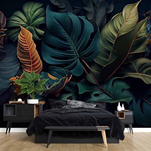 Botanik Bahçe Yaprak Temalı Duvar Kağıdı Baskı - Dkm505005 225x200 cm