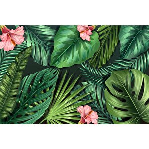 Botanik Yaprak Ve Çiçek Desenli Duvar Kağıdı - Dkb487083