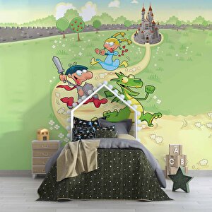 Sevimli Karakterler Çocuk Odası Duvar Kağıdı Baskı - Dkm420106