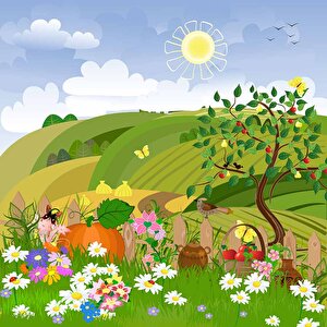 Sevimli Tarla Çocuk Odası Duvar Kağıdı Baskı - Dkm418067