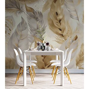 Beyaz Altın Tüy Desenli Duvar Kağıdı - Dkm895118